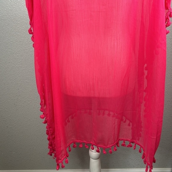 Boho Pink Sheer Summer Cover-Up with Ball Tassel Detail One Size New! - Picture 8 of 9